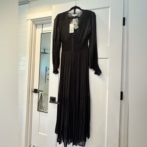 LoveShackFancy Black Long-Sleeve Smocked Maxi Dress